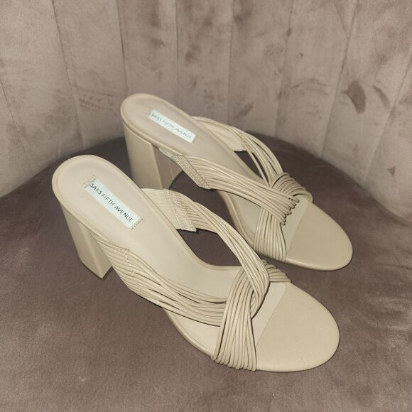 NWT Saks Fifth Avenue Rapid Nude-SM Block heel sandals Sz 11M Boho Chic - Picture 1 of 6